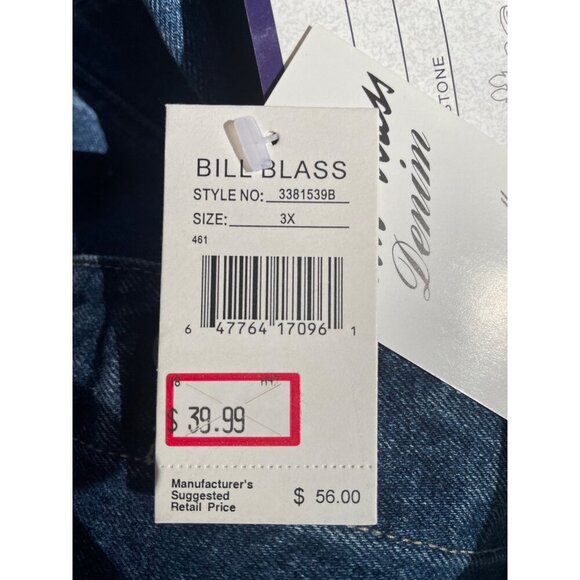 Bill Blass Womens Denim Vest 3X Floral Embroidery Button Front Cotton Blue NWT - Picture 5 of 9